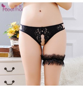 FEE ET MOI Sexy Lace Open Hole Seethrough Underwear (Black)